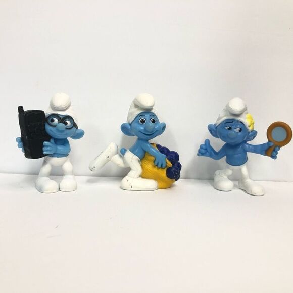 mcdonalds 2011 2013 smurfs movie 3 inch figures greedy vanity brainy - Picture 1 of 7